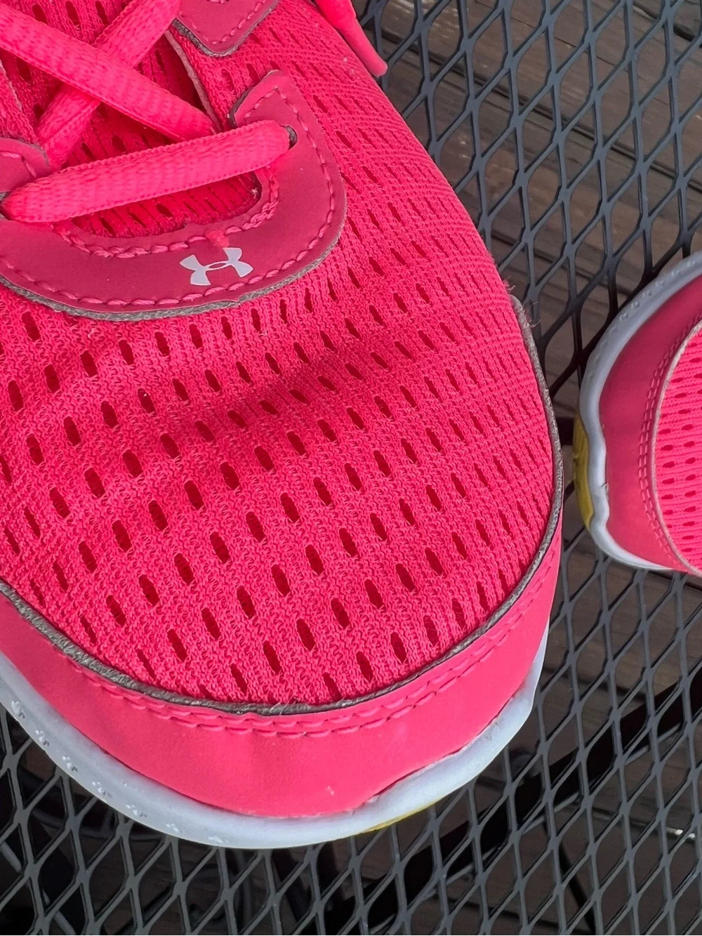 Under Armour Girls Size 6Y Coral Pink Neon Yellow Running Shoes